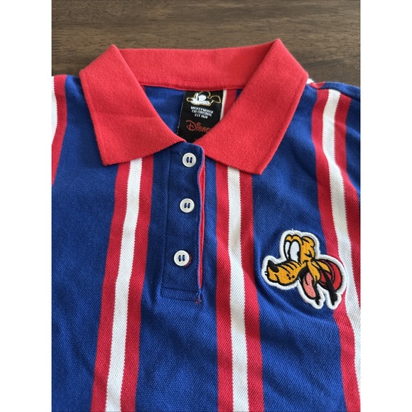 Disney X Forever 21 Pluto Striped Polo Shirt Blue Red Youth Large Y2K Collab - Picture 2 of 6